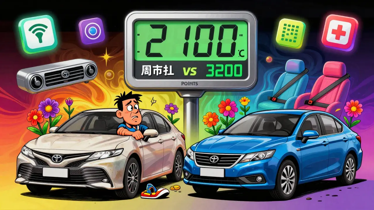 Водитель сравнивает старую иномарку и новую Ладу с цифрами локализации на весах.