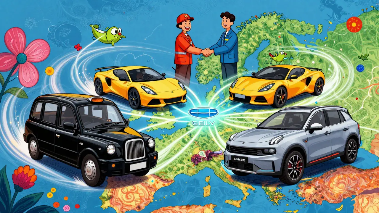 Лондонский такси, Lotus и Lynk &amp; Co танцуют над Европой, соединённые световыми нитями китайской компании.