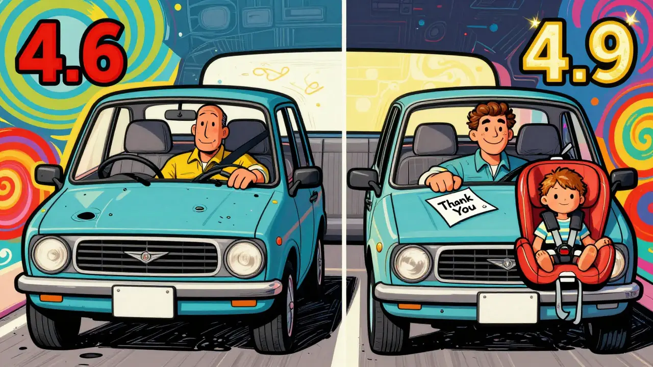 Сравнение двух состояний водителя: с низким и высоким рейтингом, в ярком психоделическом стиле.