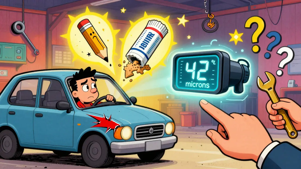 Водитель смотрит на три варианта лечения царапины: карандаш, паста и AR-сканер