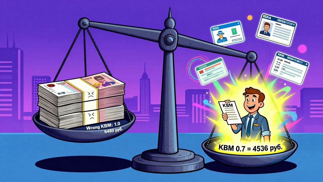 Гигантские весы: дорогой ОСАГО слева, дешевый — справа, водитель радуется, рядом — документы и сайт РСА.