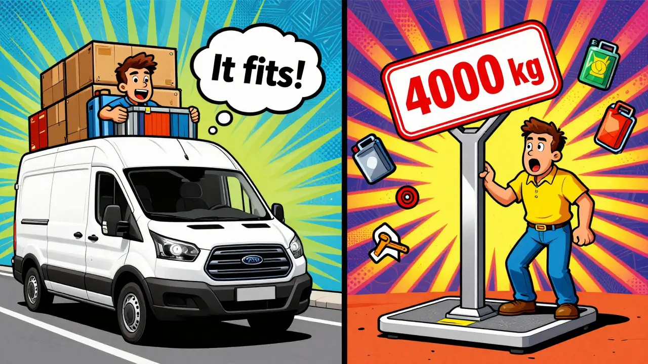 Разделённая сцена: грузовик с грузом и весы с красной надписью 4000 кг, психоделический стиль.