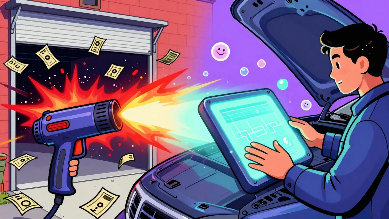 Сравнение: электрический обогреватель теряет тепло, а инфракрасная панель мягко греет объекты, не нагревая воздух.