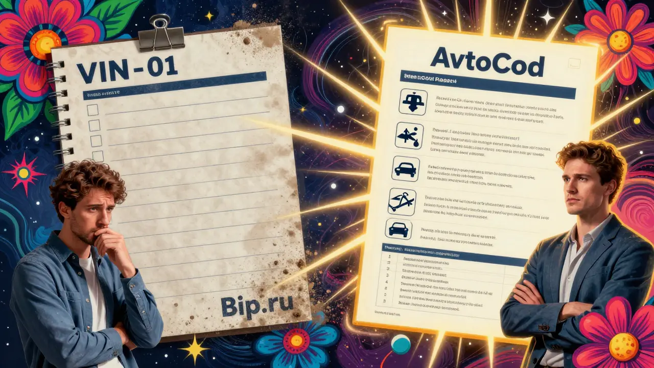 Сравнение бесплатного и платного отчета: пыльный сайт слева, яркий отчет с данными справа в ярком психоделическом стиле.