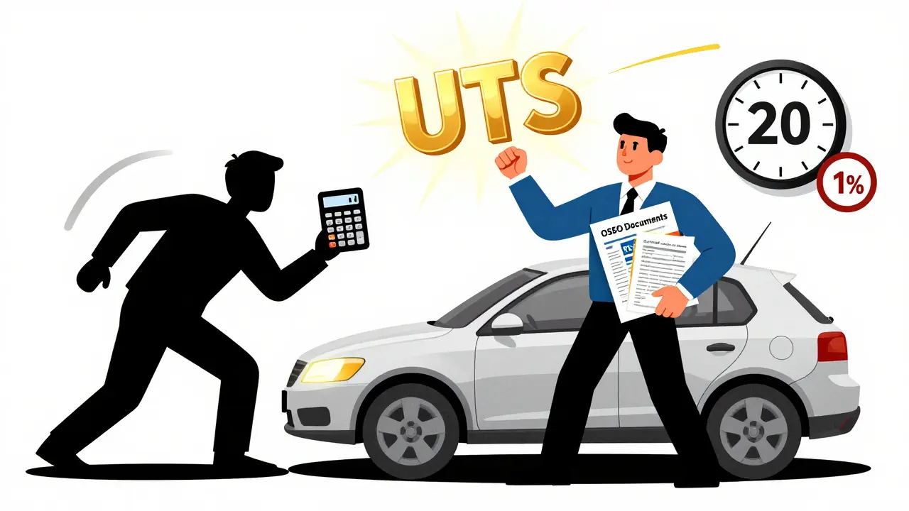 Водитель предъявляет документы для выплаты ОСАГО, а страховая компания пытается уменьшить сумму, но символ УТС светится ярко.