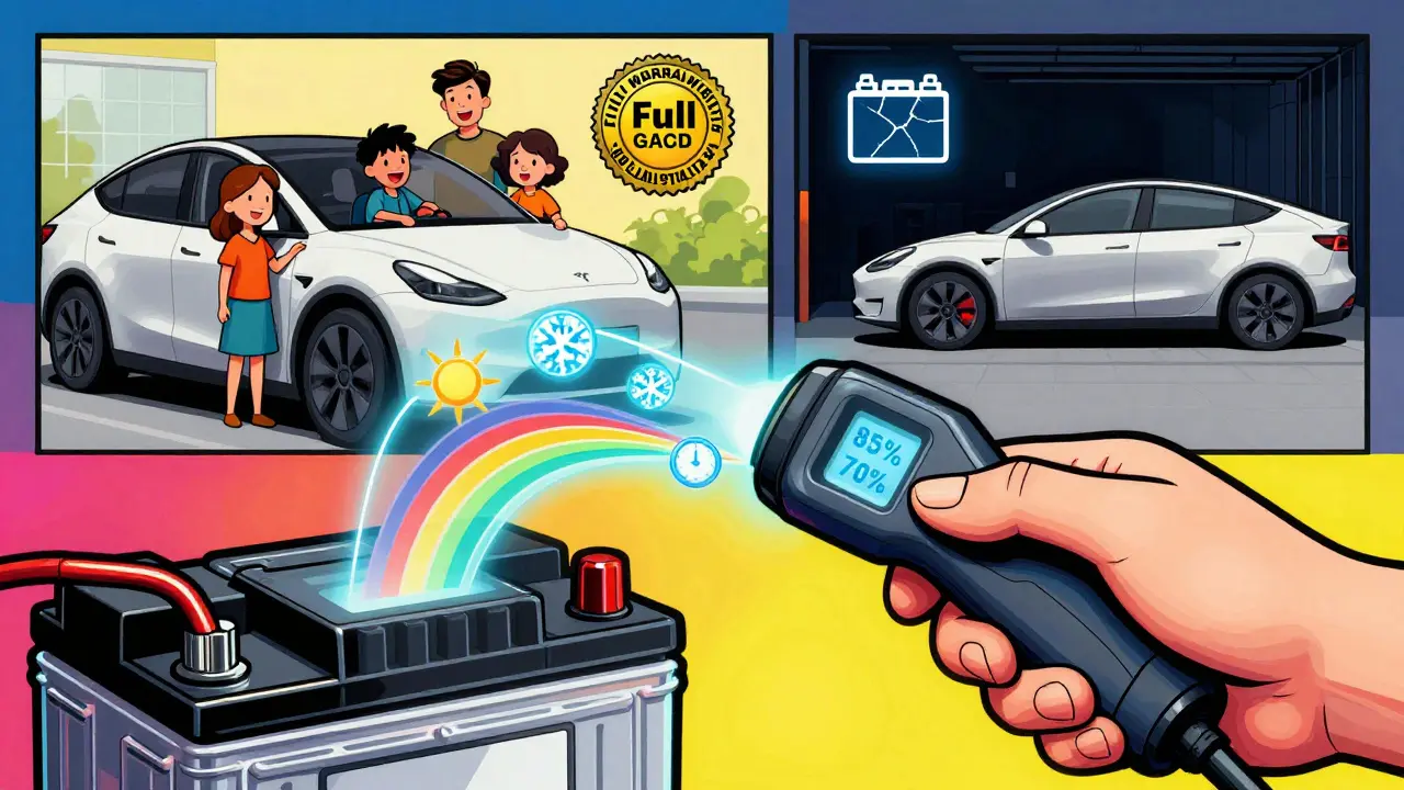 Диагностика аккумулятора с цветными индикаторами ёмкости: новый и изношенный в сравнении.