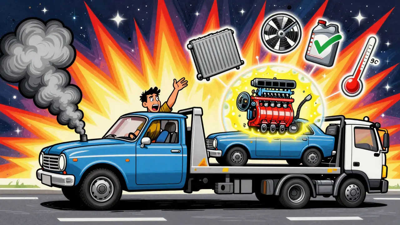 Два сценария: перегревающийся двигатель и безопасная эвакуация, изображённые в психоделическом стиле Петера Макса.