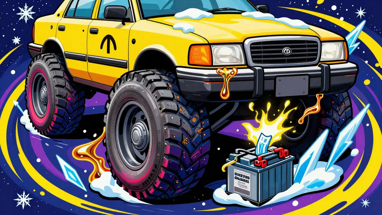 Компоненты автомобиля для такси зимой, яркие иллюстрации