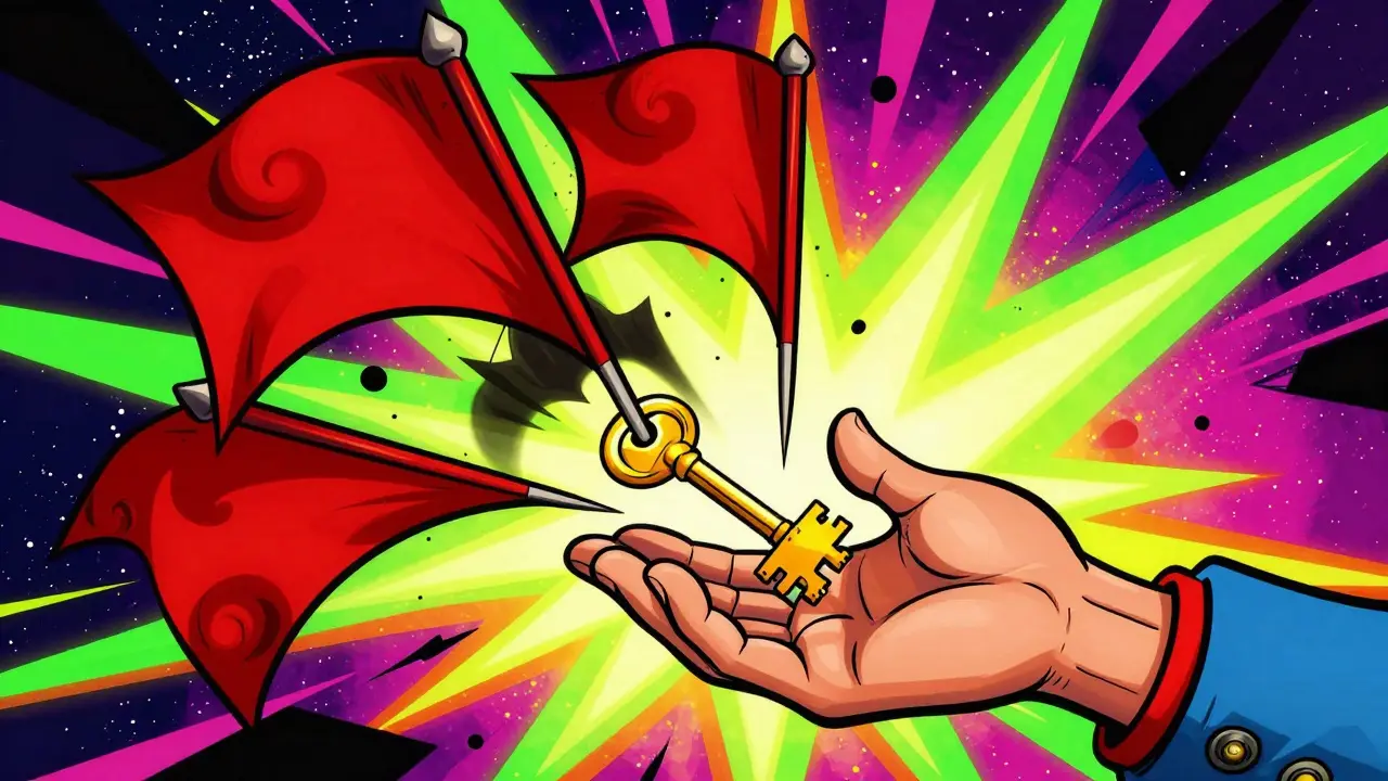 Рука получает ключ от гаража, избегая красных флагов мошенничества.