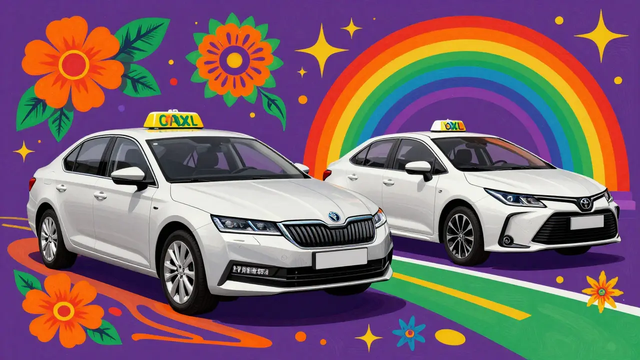 Яркие образы автомобилей Skoda Octavia и Toyota Corolla в стиле поп-арт