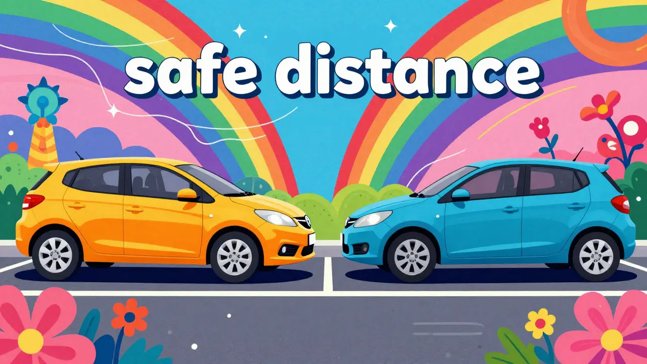 Две разноцветные машины с правильным расстоянием между ними в психоделическом стиле