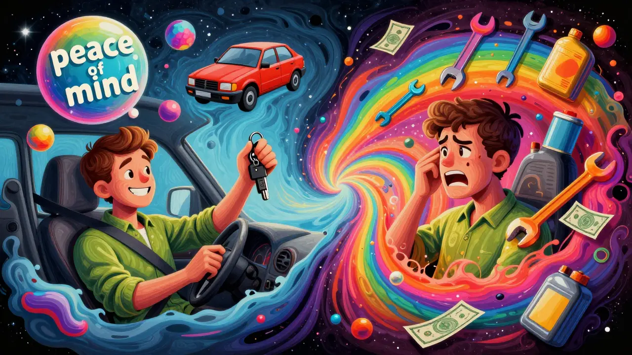 Сравнение спокойствия при аренде и стресса при владении авто в стиле Питера Макса