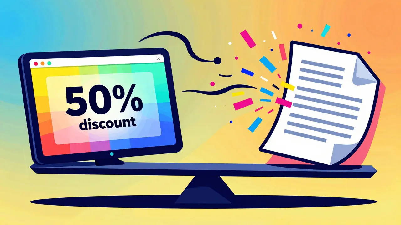Стилизованная картина, изображающая цифровую скидку и отмену бумажных штрафов