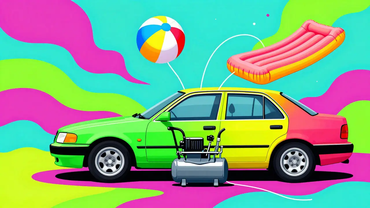 Универсальный автокомпрессор для шин, мяча и матраса в ярких красках