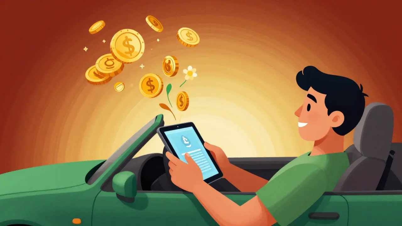 Водитель с цифровым устройством на фоне символов спокойствия