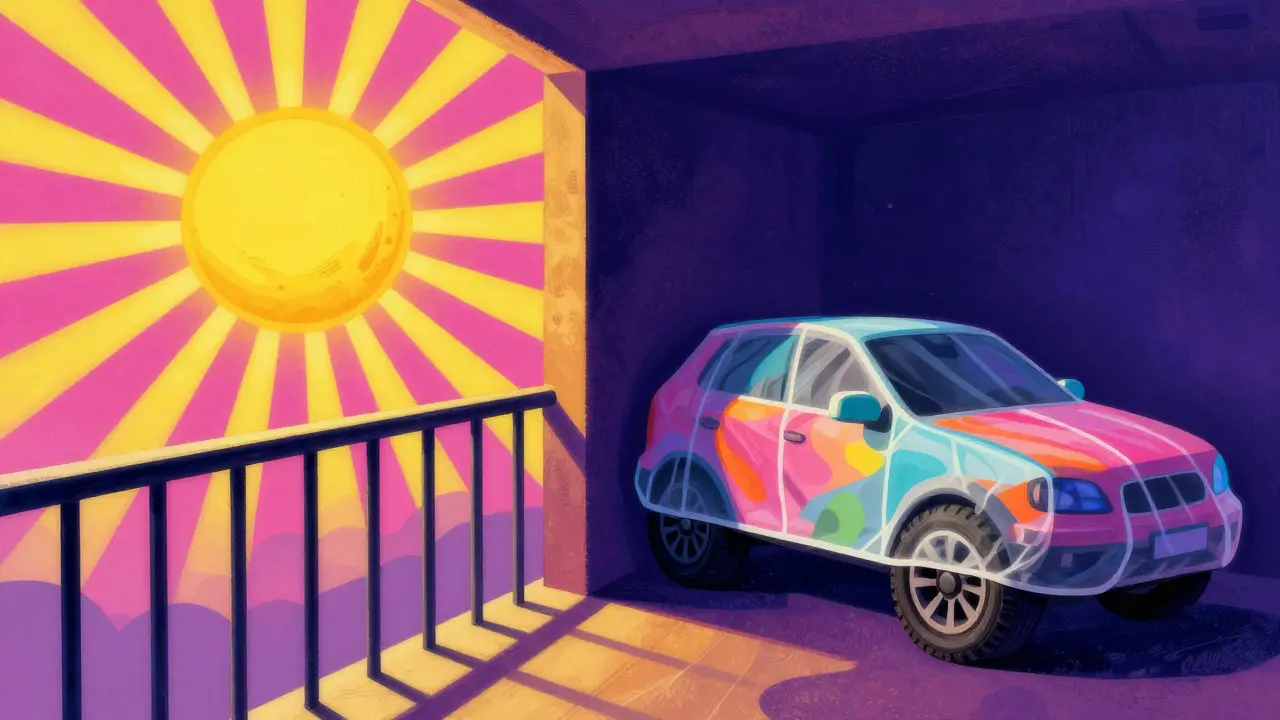 Защита шин от солнечных лучей плотным чехлом в психоделическом стиле