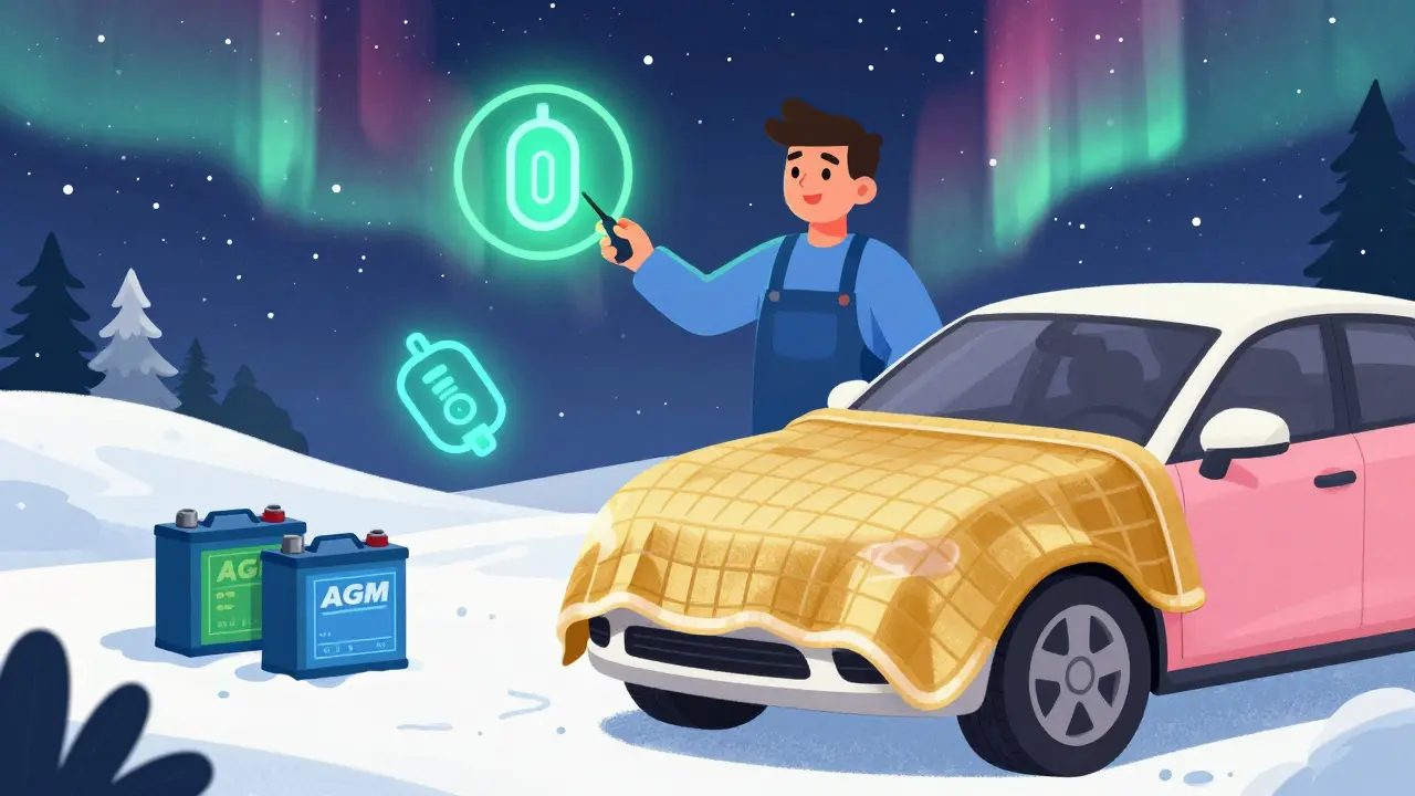 Стилизованная сцена зимней профилактики и защиты авто