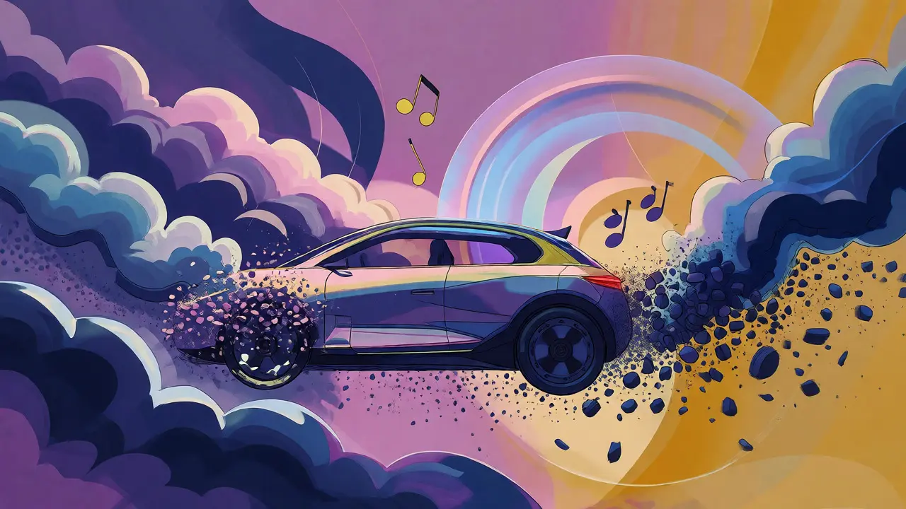 Абстрактная иллюстрация будущего тихих авто с технологиями звукоизоляции